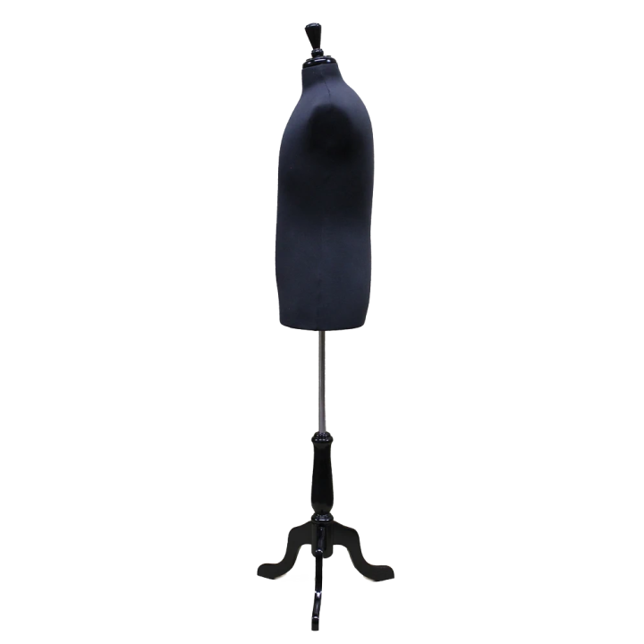 MDF61B-BK - Size M Black Male Dress form mannequin Black tripod base