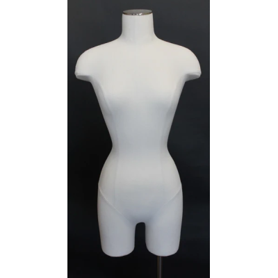 BF4-DMB-CH - White Linen Female 3Q Body form mannequin Chrome 4 Wheel Base