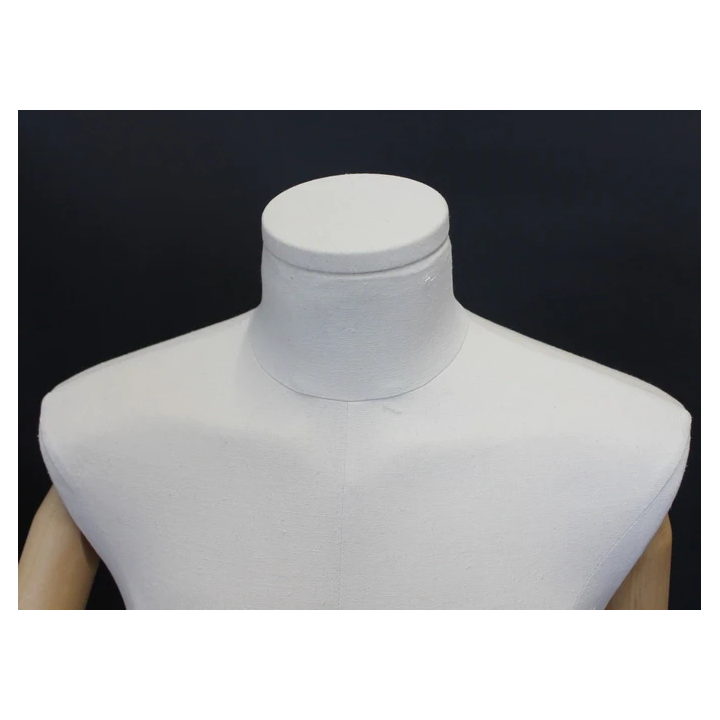 BFMH-2-DMB-CH - White Linen Male 3Q Body Form mannequin with Head Wooden Arms Chrome 4 Wheel Base