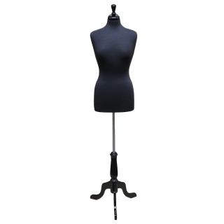 B68B-BK - Size 8/10 Black Female Dress form mannequin Black wooden tripod base