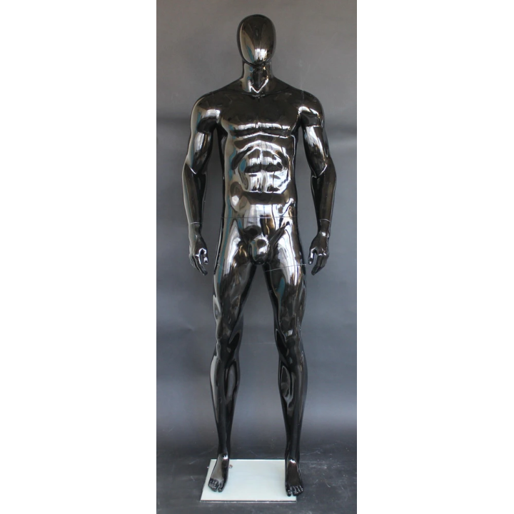 SFM51E-HB - 6 ft 3 in Glossy Black Male Mannequin Egg head in Straight-on pose