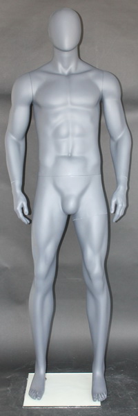 6 ft 4 in Male Abstract Head Mannequin Athletic Boday Shape Matte Silver SFM52ES 